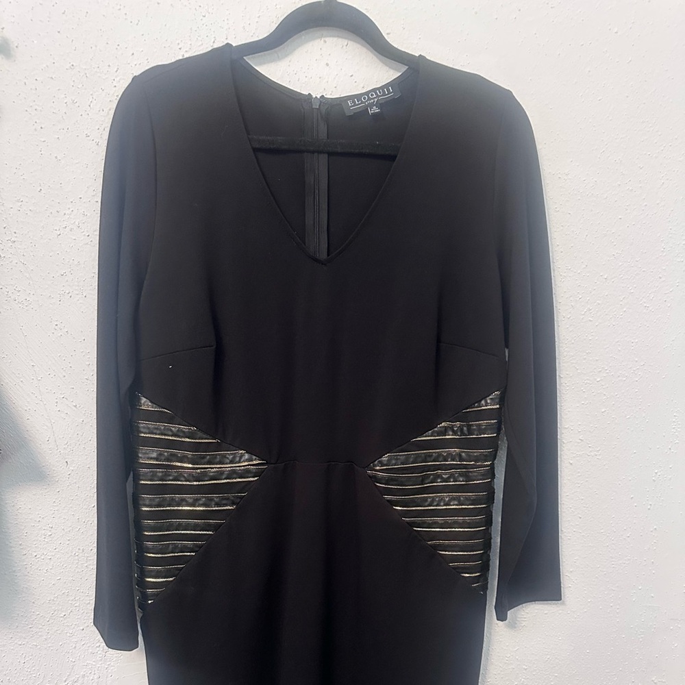 Eloquii Black Long Sleeve Dress with Gold Accents
